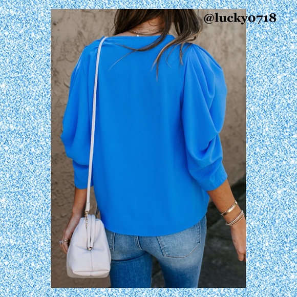 Vici EUC Kingston Statement Sleeve Top in Blue Sz S - Picture 2 of 8